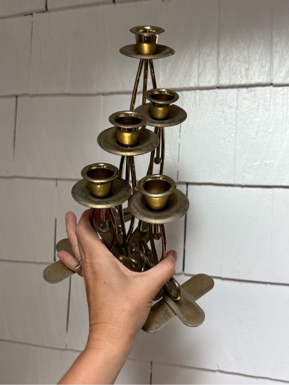 vintage mid-century brass 5-taper adjustable candelabra - Picture 3 of 5